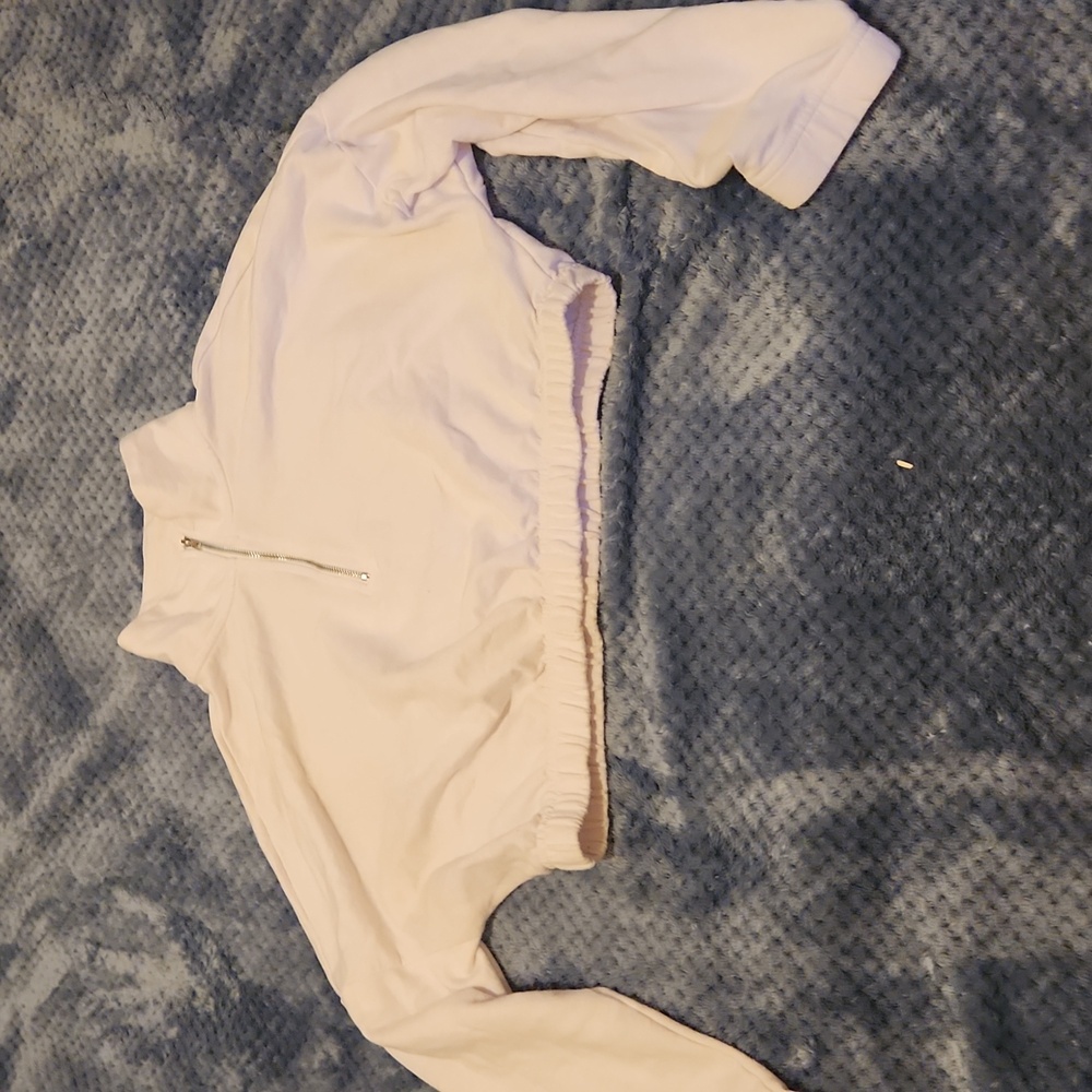 Refuge, S, White Cropped 3/4 Zip Up Sweatshirt